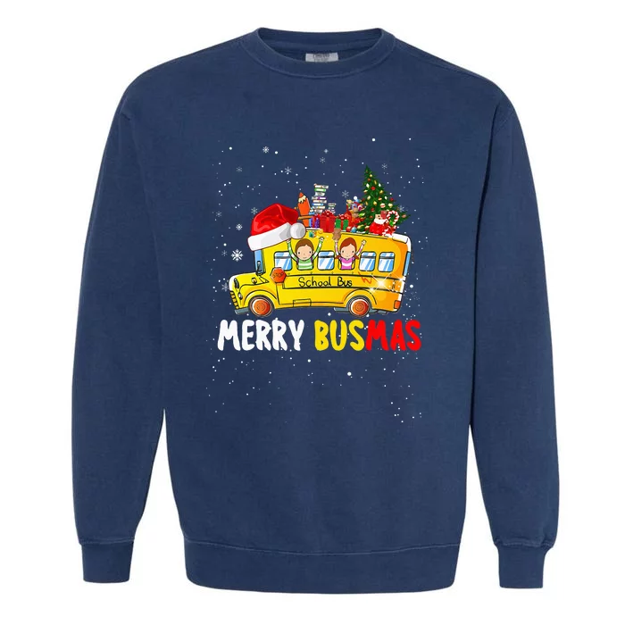 School Bus Driver Christmas Pajamas Merry Busmas Xmas Ugly Garment-Dyed Sweatshirt