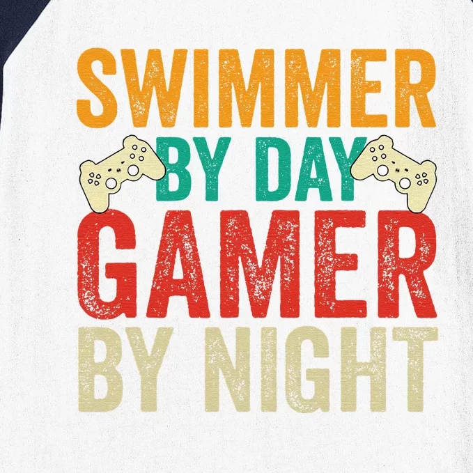 Swimmer By Day Gamer By Night Swimming Funny Baseball Sleeve Shirt