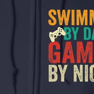 Swimmer By Day Gamer By Night Swimming Funny Full Zip Hoodie