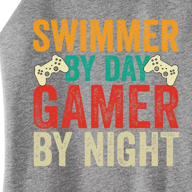 Swimmer By Day Gamer By Night Swimming Funny Women’s Perfect Tri Rocker Tank