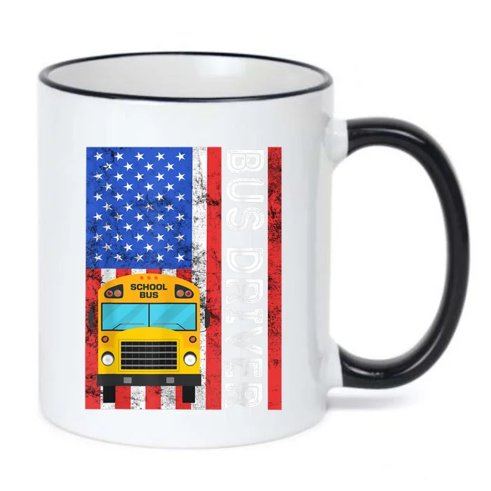 School Bus Driver American Flag USA Driving School Bus Black Color Changing Mug