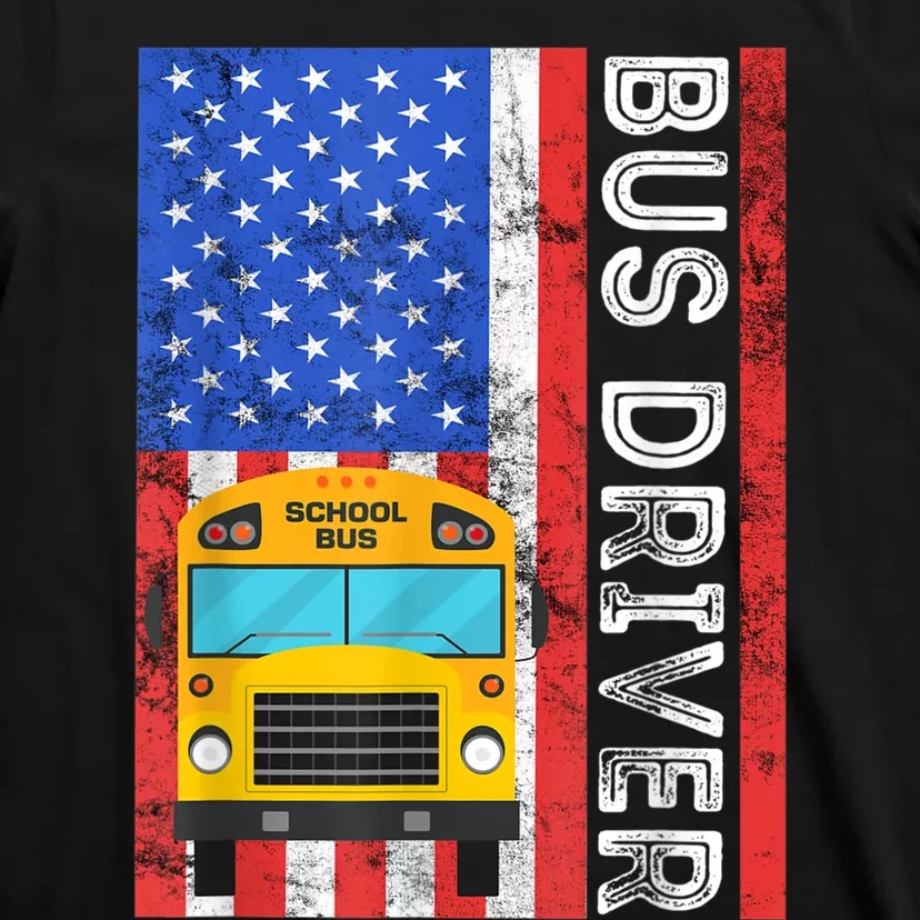 School Bus Driver American Flag USA Driving School Bus T-Shirt