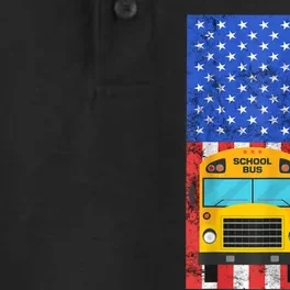 School Bus Driver American Flag USA Driving School Bus Dry Zone Grid Performance Polo