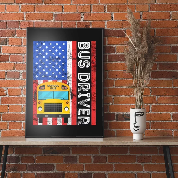 School Bus Driver American Flag USA Driving School Bus Poster