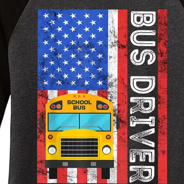 School Bus Driver American Flag USA Driving School Bus Women's Tri-Blend 3/4-Sleeve Raglan Shirt