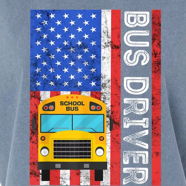 School Bus Driver American Flag USA Driving School Bus Garment-Dyed Women's Muscle Tee