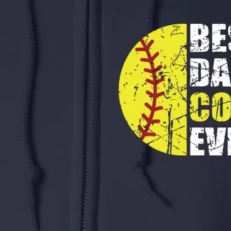 Softball Best Dad Coach Ever Retro Father Softball Coach Dad Full Zip Hoodie