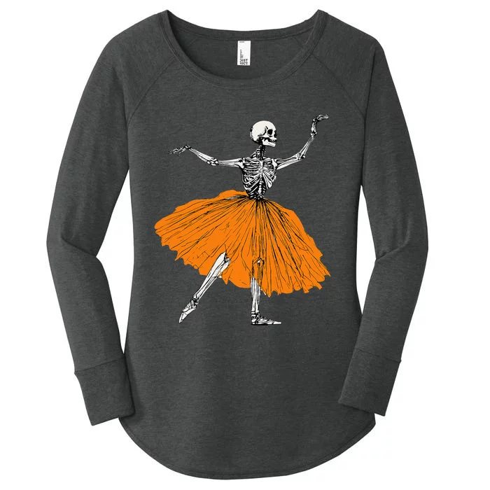 Skeleton Ballerina Dance Tutu Spooky Ballet Dancer Halloween Women's Perfect Tri Tunic Long Sleeve Shirt