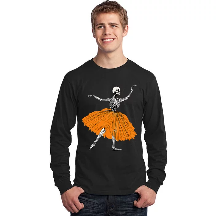 Skeleton Ballerina Dance Tutu Spooky Ballet Dancer Halloween Tall Long Sleeve T-Shirt