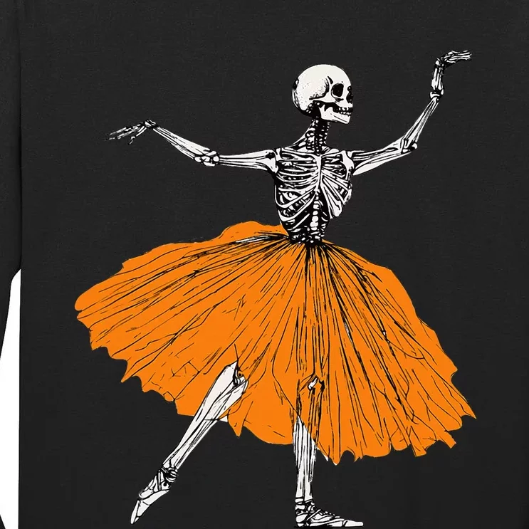 Skeleton Ballerina Dance Tutu Spooky Ballet Dancer Halloween Tall Long Sleeve T-Shirt