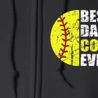 Softball Best Dad Coach Ever Retro Father Softball Coach Dad Full Zip Hoodie