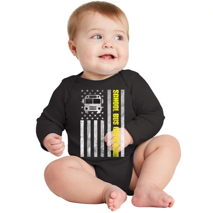 School Bus Driver American Flag School Bus Driver Baby Long Sleeve Bodysuit