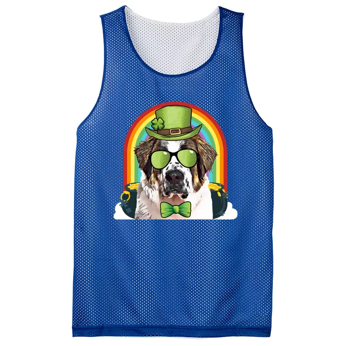 St Bernard Dog Leprechaun Funny St Patricks Day Gift Mesh Reversible Basketball Jersey Tank