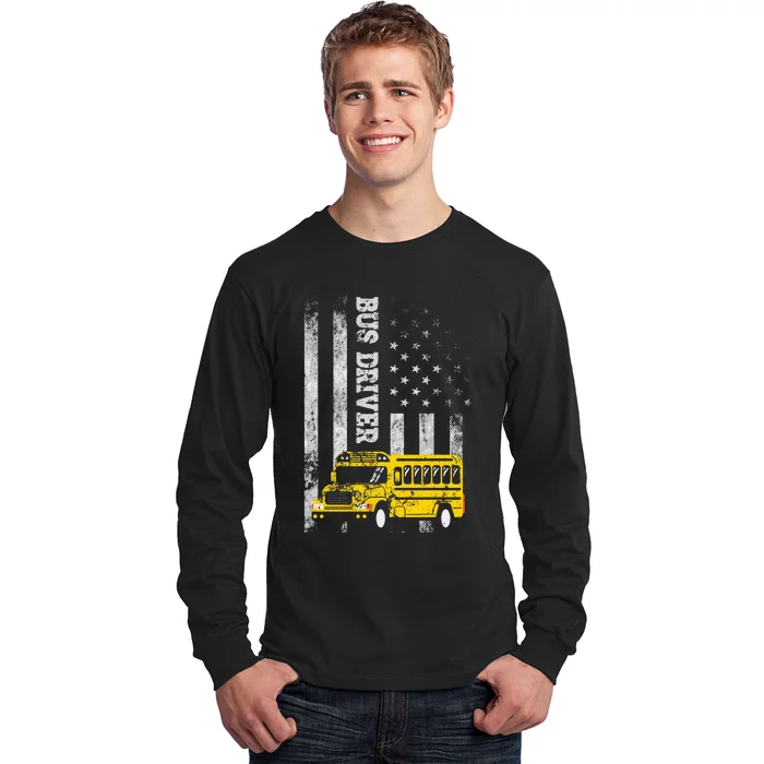 School Bus Driver American Flag For School Bus Driver Long Sleeve Shirt