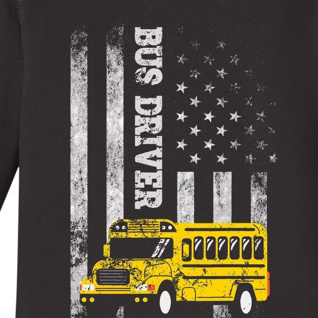 School Bus Driver American Flag For School Bus Driver Baby Long Sleeve Bodysuit