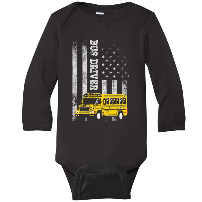 School Bus Driver American Flag For School Bus Driver Baby Long Sleeve Bodysuit