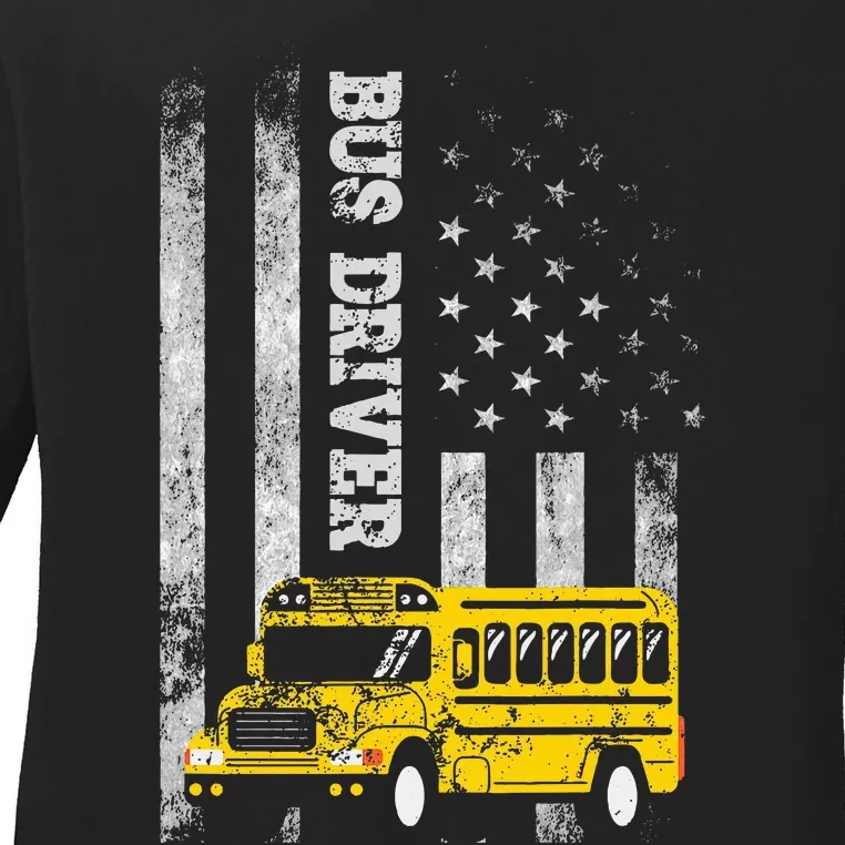 School Bus Driver American Flag For School Bus Driver Ladies Long Sleeve Shirt