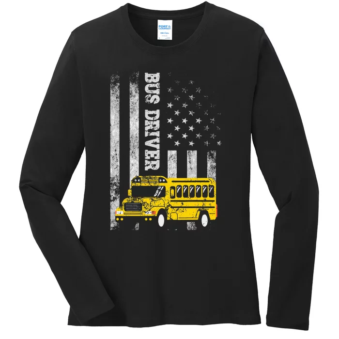 School Bus Driver American Flag For School Bus Driver Ladies Long Sleeve Shirt