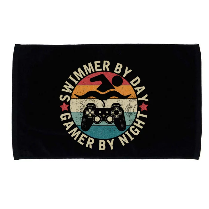 Swimmer By Day Gamer By Night Swimming Microfiber Hand Towel