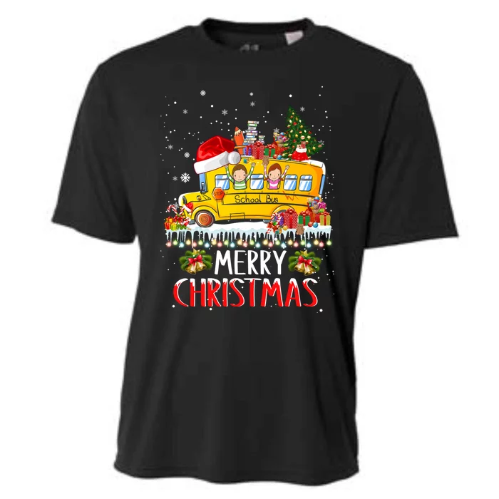 School Bus Driver Merry Christmas Pajamas Lights Xmas Ugly Gift Cooling Performance Crew T-Shirt