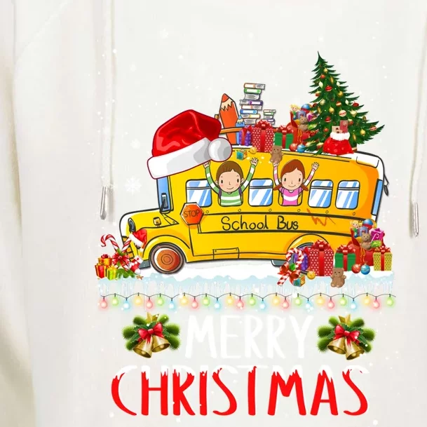 School Bus Driver Merry Christmas Pajamas Lights Xmas Ugly Gift Womens Funnel Neck Pullover Hood