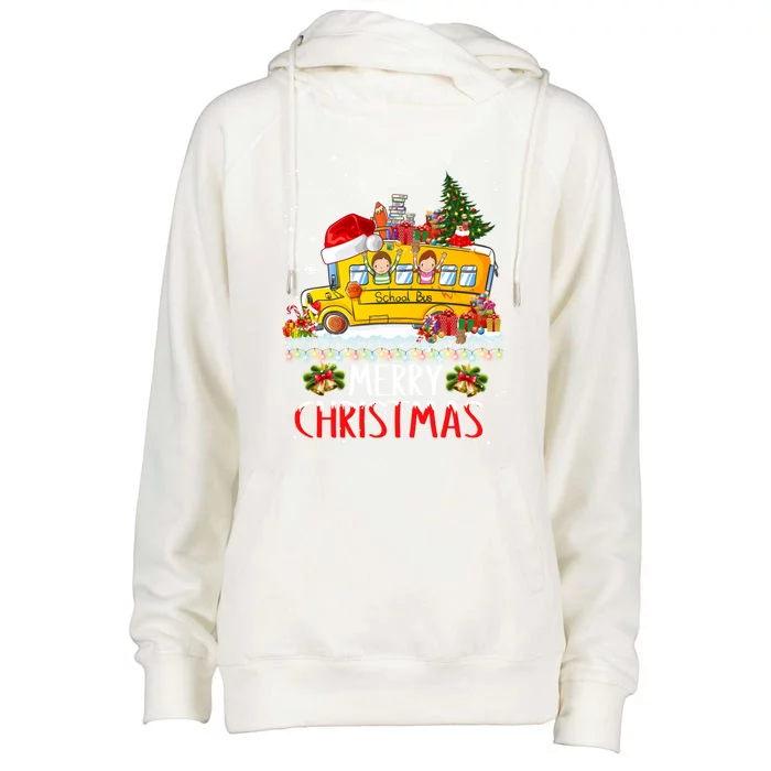 School Bus Driver Merry Christmas Pajamas Lights Xmas Ugly Gift Womens Funnel Neck Pullover Hood