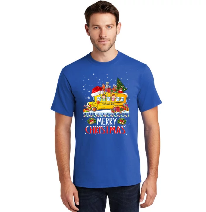 School Bus Driver Merry Christmas Pajamas Lights Xmas Ugly Gift Tall T-Shirt