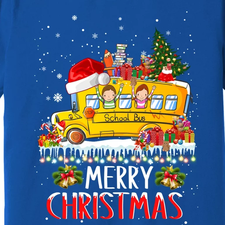 School Bus Driver Merry Christmas Pajamas Lights Xmas Ugly Gift Premium T-Shirt