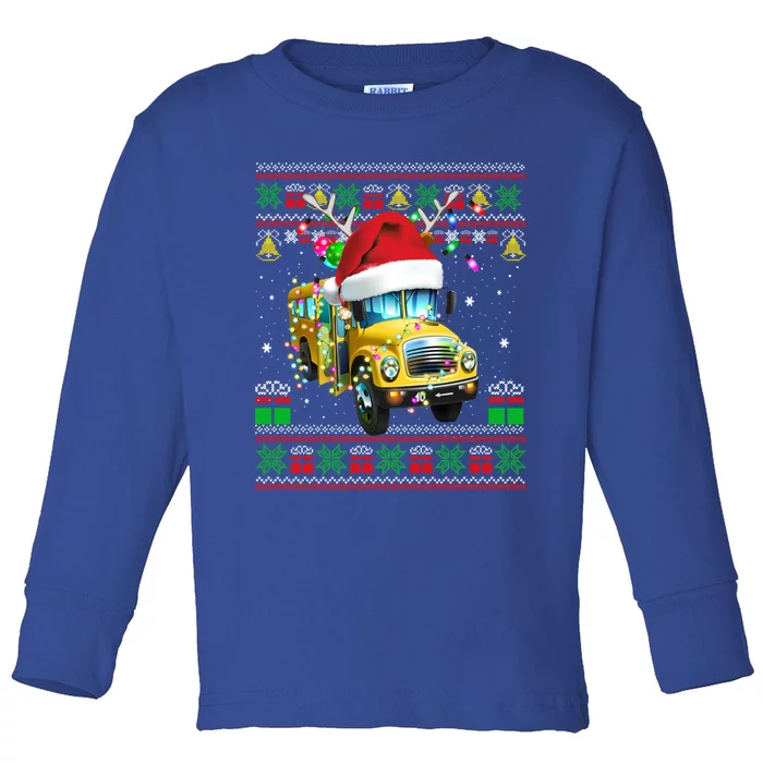 School Bus Driver Reindeer Santa Hat Ugly Sweater Christmas Gift Toddler Long Sleeve Shirt