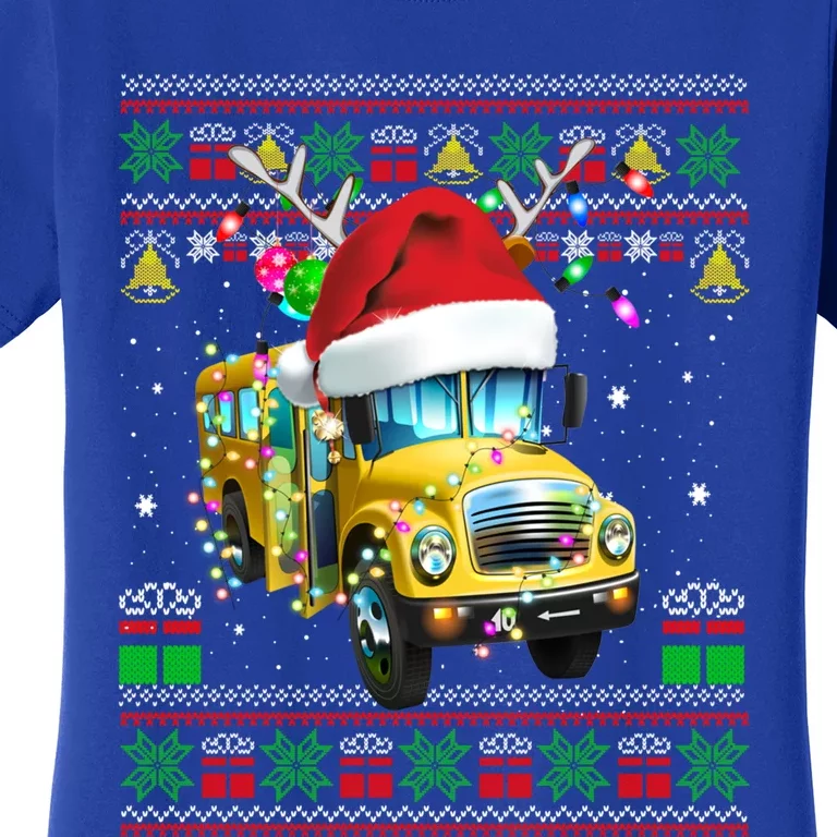 School Bus Driver Reindeer Santa Hat Ugly Sweater Christmas Gift Women's T-Shirt