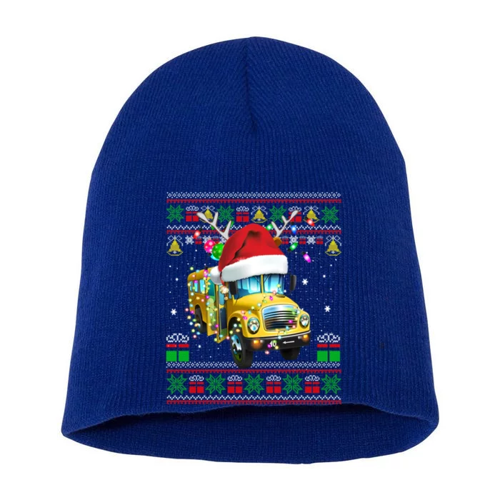 School Bus Driver Reindeer Santa Hat Ugly Sweater Christmas Gift Short Acrylic Beanie