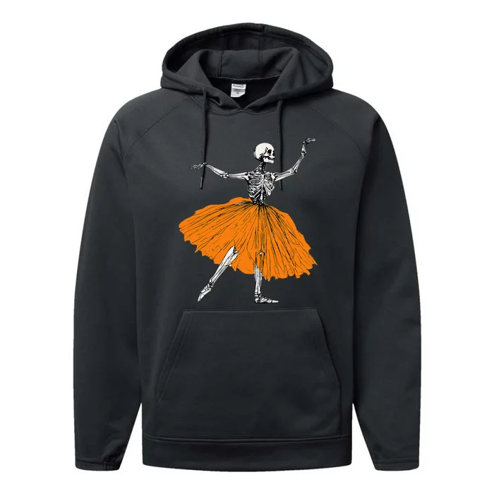 Skeleton Ballerina Dance Tutu Spooky Ballet Dancer Halloween Performance Fleece Hoodie