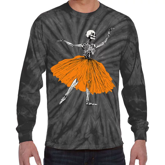 Skeleton Ballerina Dance Tutu Spooky Ballet Dancer Halloween Tie-Dye Long Sleeve Shirt