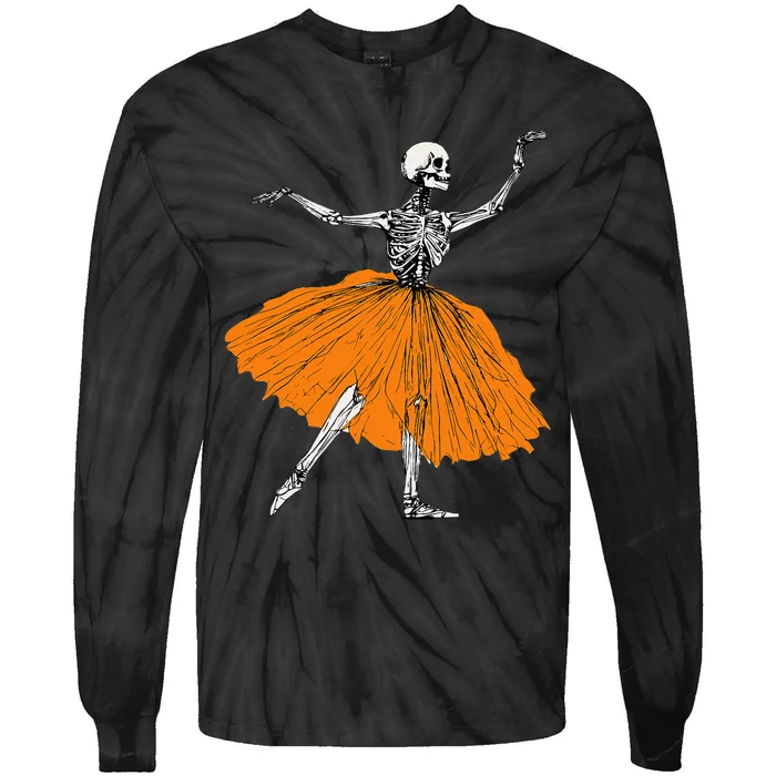 Skeleton Ballerina Dance Tutu Spooky Ballet Dancer Halloween Tie-Dye Long Sleeve Shirt