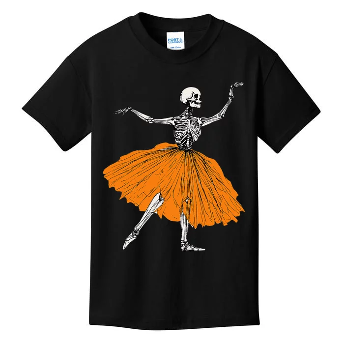 Skeleton Ballerina Dance Tutu Spooky Ballet Dancer Halloween Kids T-Shirt