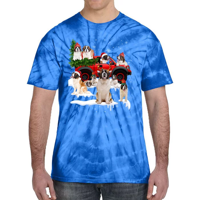 St Bernard Dog Red Truck Christmas Tree Santa Ugly Xmas Gift Tie-Dye T-Shirt