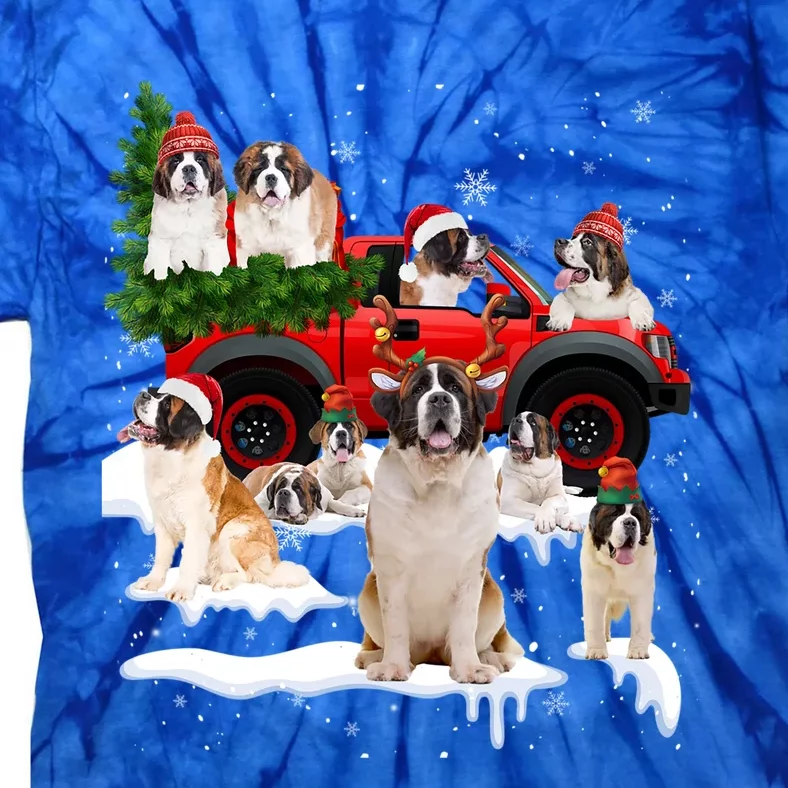 St Bernard Dog Red Truck Christmas Tree Santa Ugly Xmas Gift Tie-Dye T-Shirt