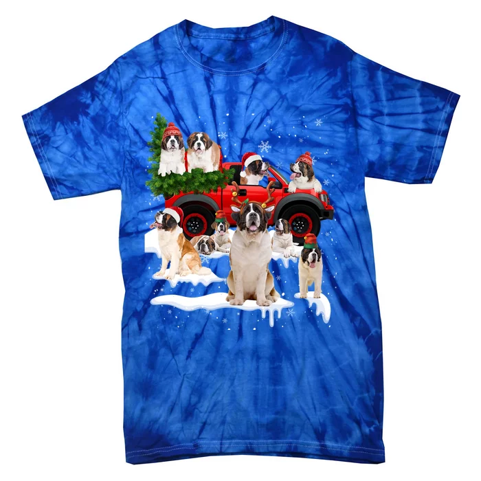 St Bernard Dog Red Truck Christmas Tree Santa Ugly Xmas Gift Tie-Dye T-Shirt