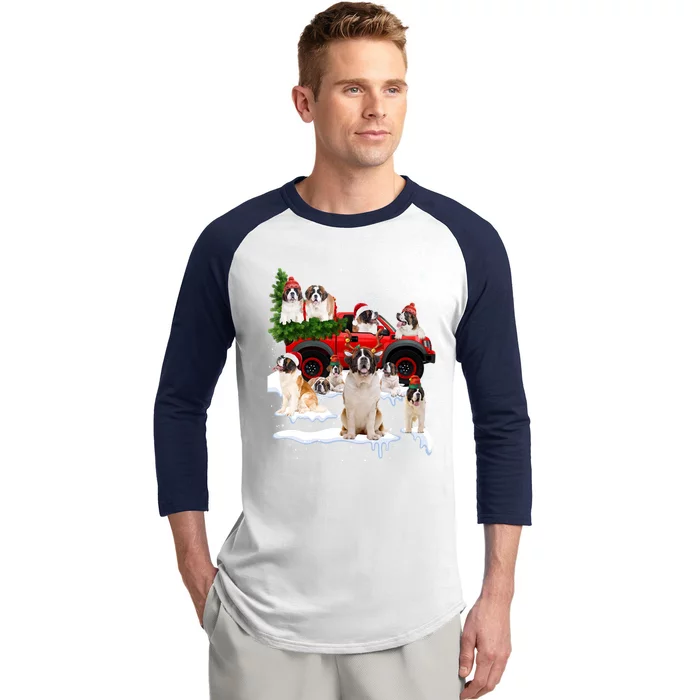 St Bernard Dog Red Truck Christmas Tree Santa Ugly Xmas Gift Baseball Sleeve Shirt