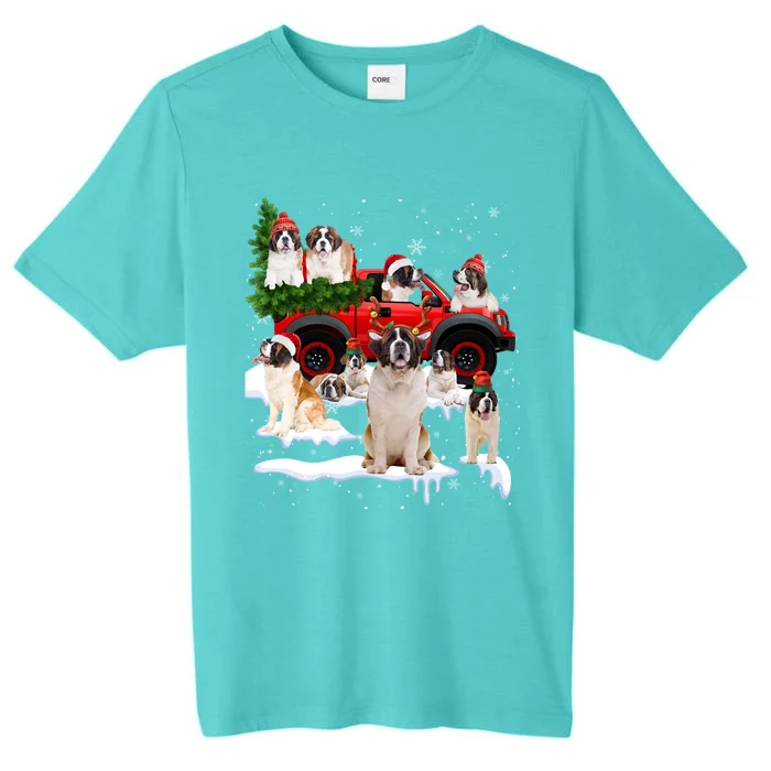 St Bernard Dog Red Truck Christmas Tree Santa Ugly Xmas Gift ChromaSoft Performance T-Shirt