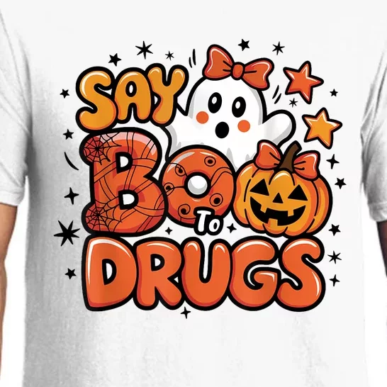 Say Boo Drugfree Ghost Halloween Red Ribbon Week Awareness Pajama Set