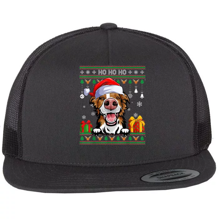 Santa Brittany Dog Ugly Sweater Christmas Pajama Dog Lover Flat Bill Trucker Hat