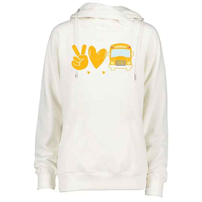 School Bus Driver Peace Love Bus Driver Driving Bus Womens Funnel Neck Pullover Hood