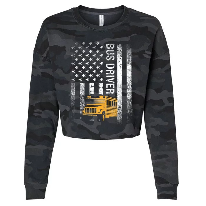 School Bus Driver Usa American Flag Funny Bus Driver Gift Cropped Pullover Crew