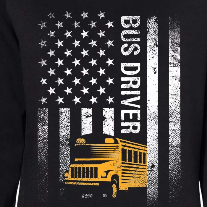 School Bus Driver Usa American Flag Funny Bus Driver Gift Womens California Wash Sweatshirt