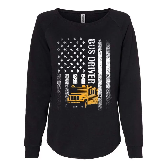 School Bus Driver Usa American Flag Funny Bus Driver Gift Womens California Wash Sweatshirt