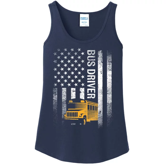 School Bus Driver Usa American Flag Funny Bus Driver Gift Ladies Essential Tank