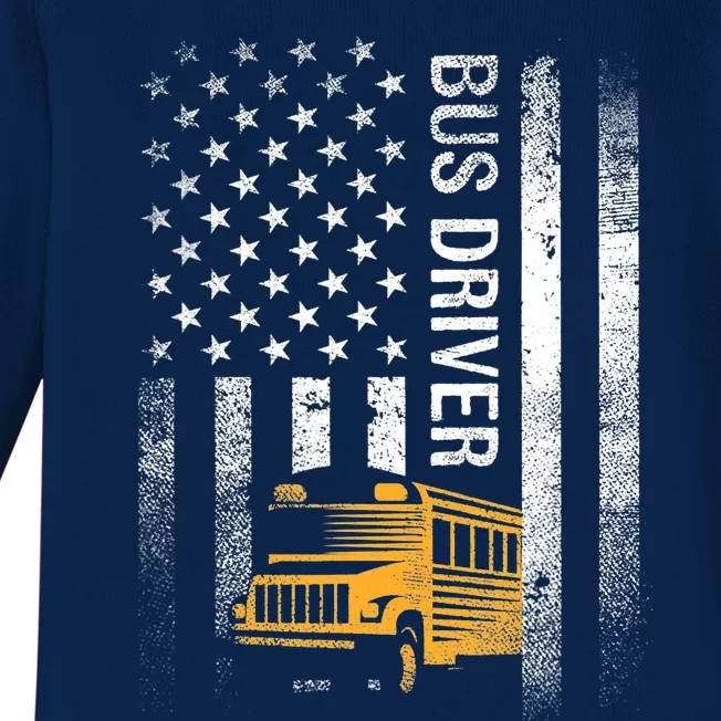 School Bus Driver Usa American Flag Funny Bus Driver Gift Baby Long Sleeve Bodysuit