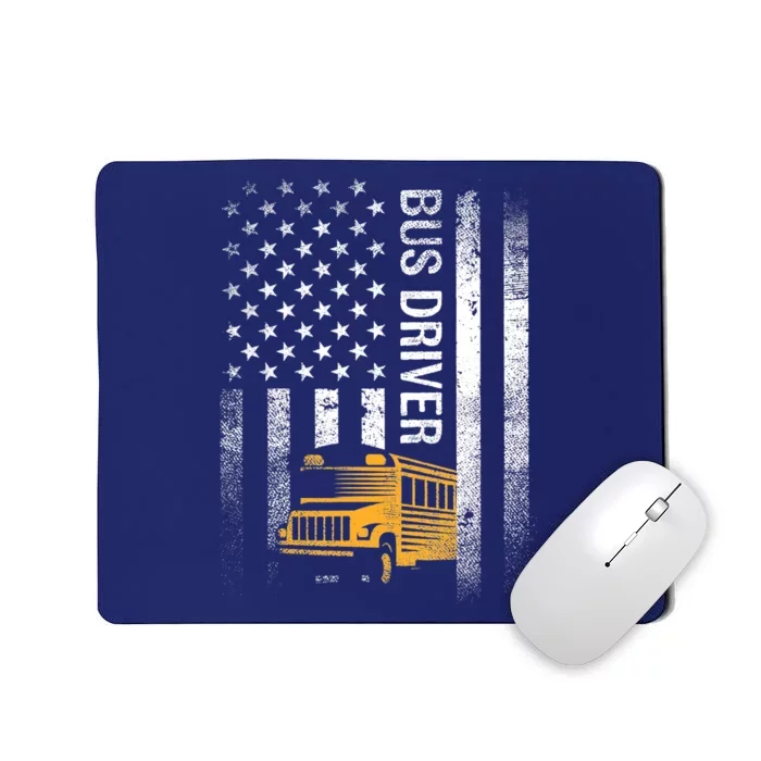 School Bus Driver Usa American Flag Funny Bus Driver Gift Mousepad