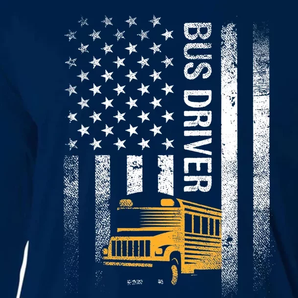 School Bus Driver Usa American Flag Funny Bus Driver Gift Cooling Performance Long Sleeve Crew